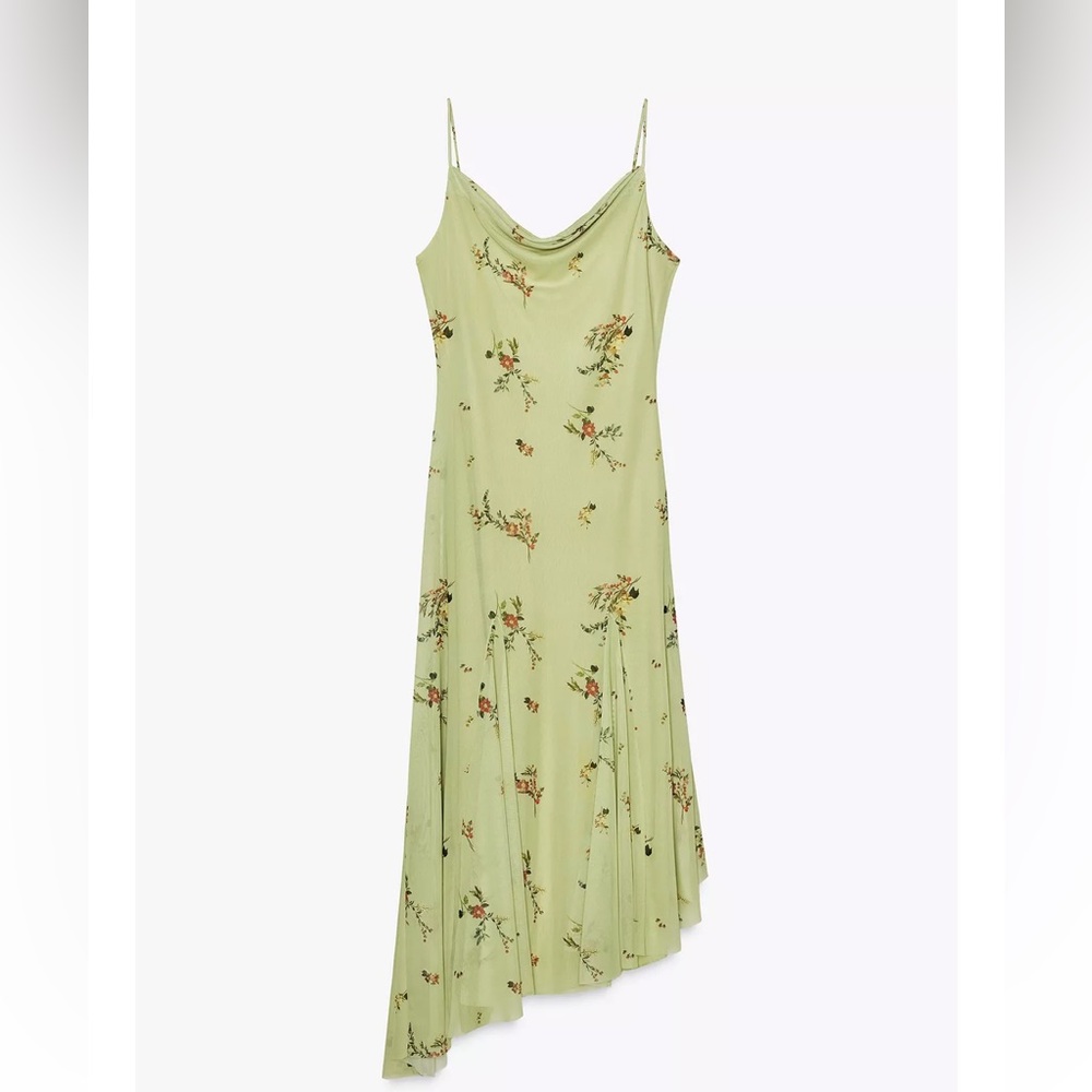 Zara NWT printed tulle midi dress green floral 5039/123 - Picture 5 of 9